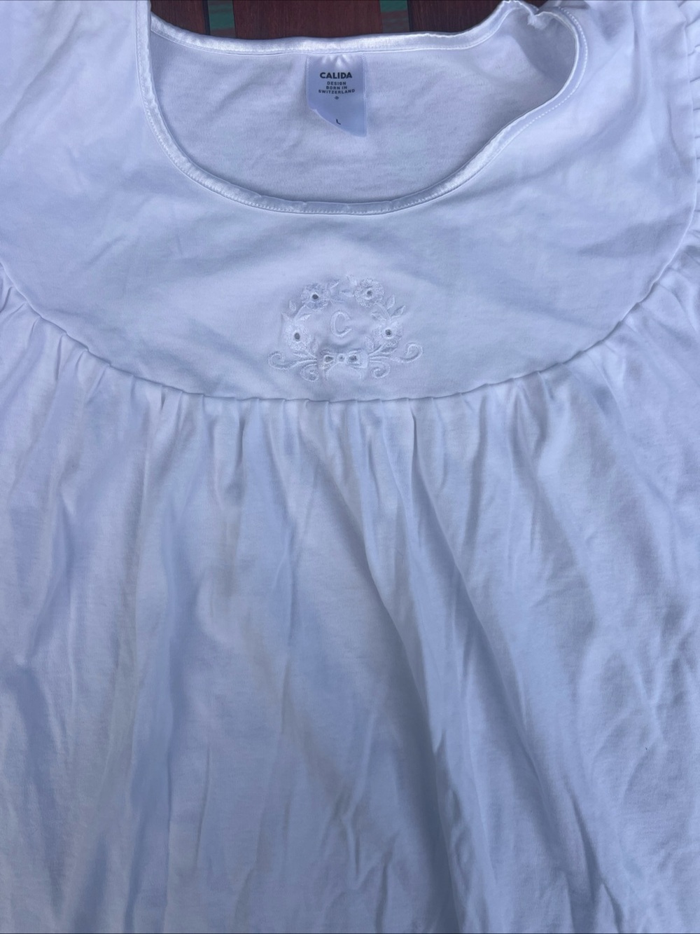 Calida Switzerland white embroidered nightgown LG